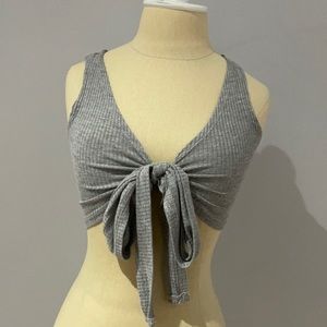 Grey tie front cropped tank top